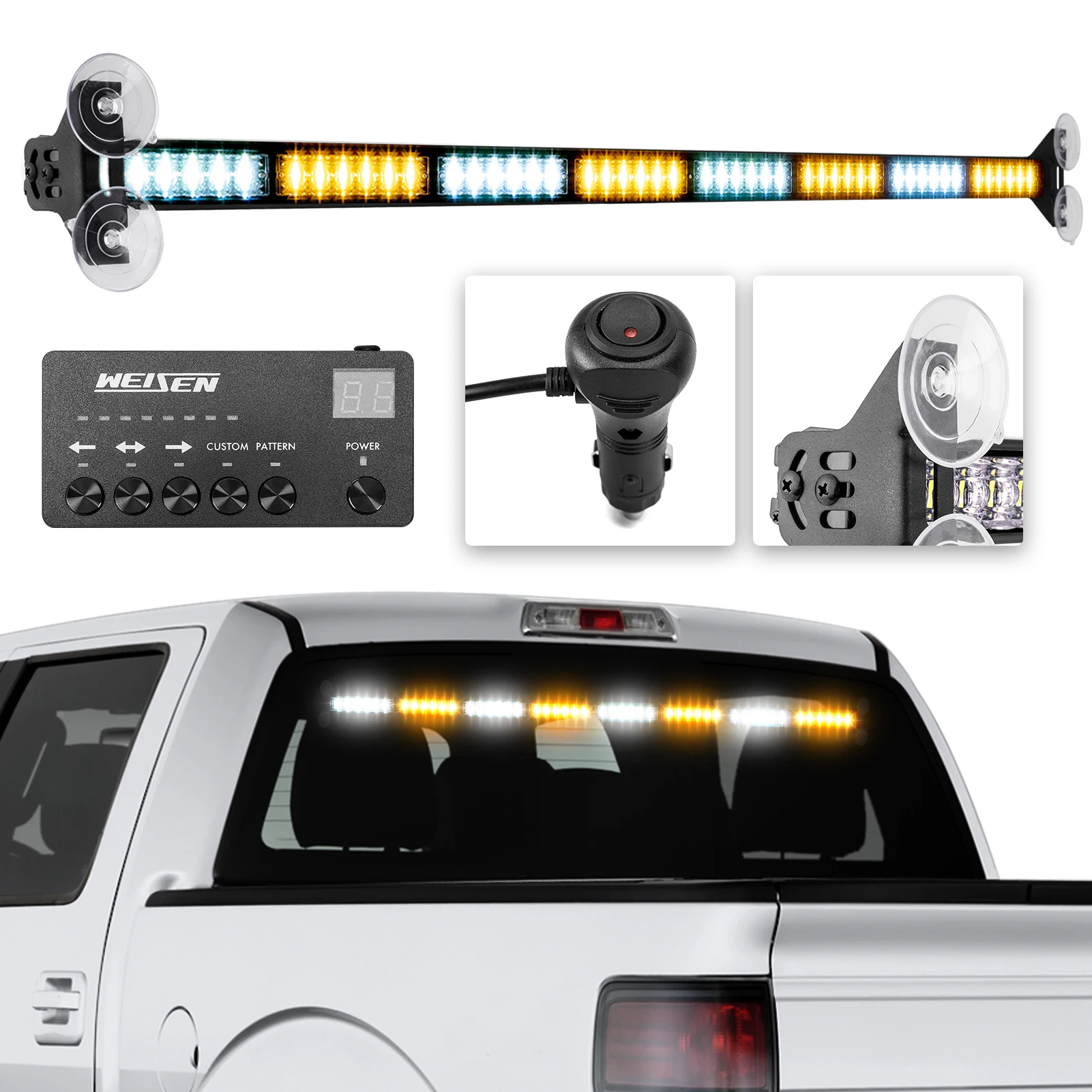 

1 шт. 35-дюймовый универсальный внутренний стробоскоп на 48 светодиодах (желтый/белый) для аварийной сигнализации грузовиков, внедорожников и легковых автомобилей