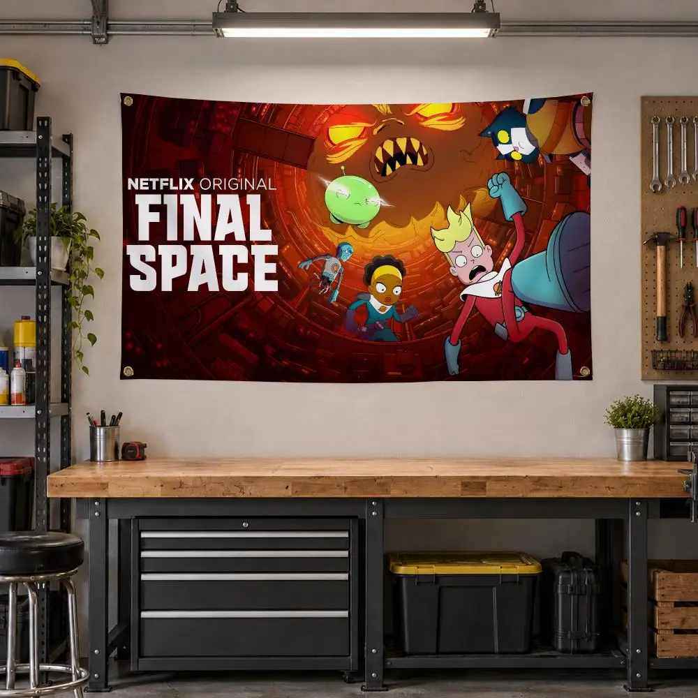 Cartoon Final Space Sci-Fi Flags Personalized Banner Flag Room Dorm Camping Picnic Garage Bar Outdoor Wall Decor