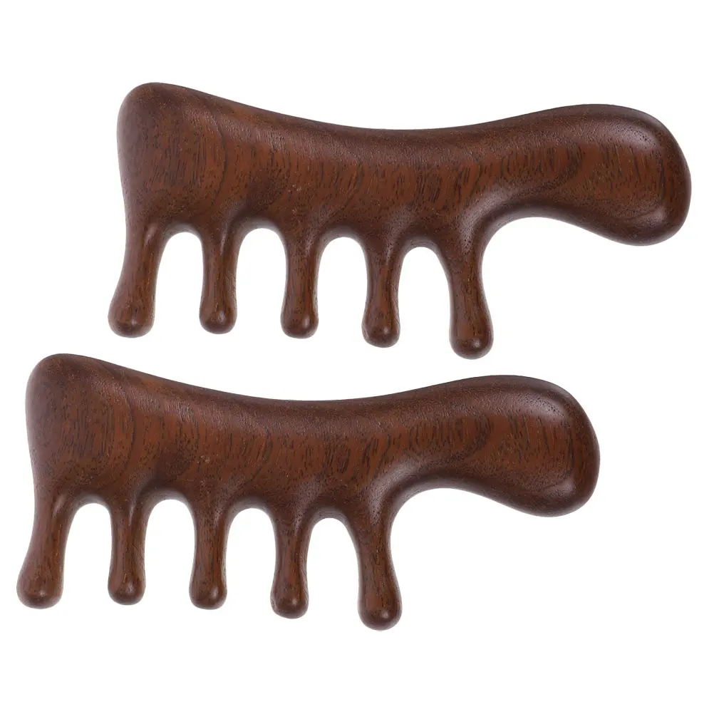 

2 Pcs Wooden Massage Comb Detangler Large Tooth Wide Brown Sandalwood Head Tool Long Hair Curly Hair Gift
