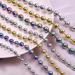 Rainbow/Silver/Gold Color Stainless Steel Bead Necklace For Women Men Jewelry Necklace Choker Kpop Collar Acero Inoxidable Mujer