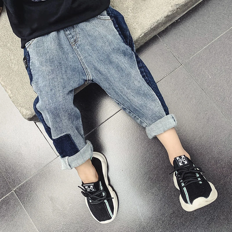 DIIMUU Teenage Child Boys Jeans Casual Elastic Waist Light Washed Straight Denim Clothing Pants Kids Clothes Bottoms Trousers