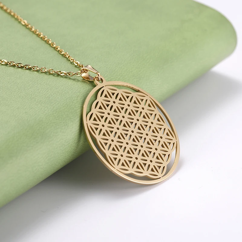 Kkjoy Fashion Stainless Steel Seed Of Life Pendant Flower Of Life Necklace For Women Jewelry Sacred Accessories Birthday Gifts