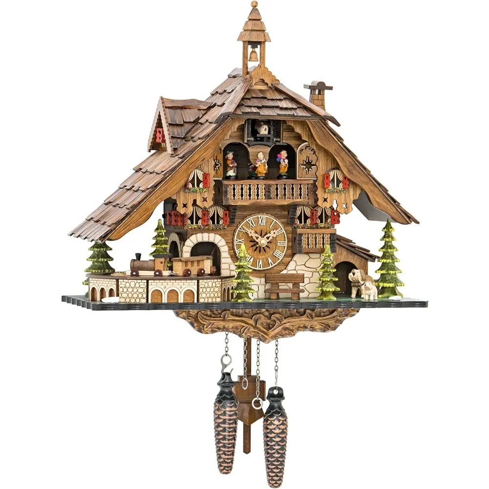 Wall Clock Quartz Cuckoo Clock Black Forest House with Moving Train, with Music EN 48110 QMT Room Decroation Clock