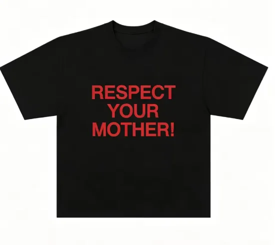 Family Matching T‑Shirt Black Bold Red Respect Your Mother Slogan Chest Print Casual Street Statement Graphic Short Sleeve Tee