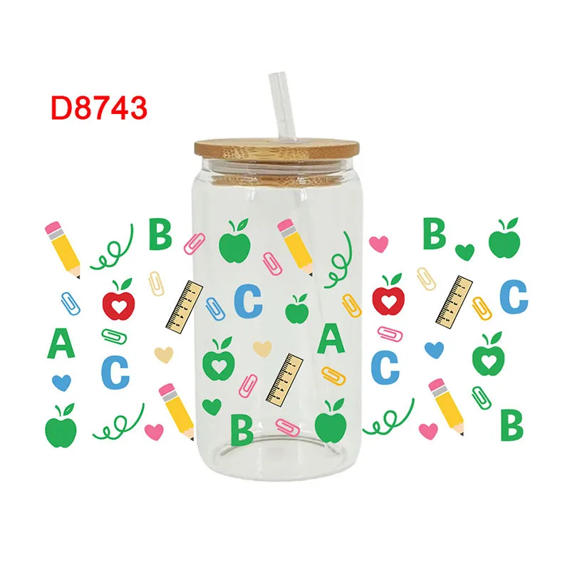 Back To School UV DTF Sticker For 16oz Cup Wrap Transfer Sticker Custom Label DIY Logo Self adhesive D8602