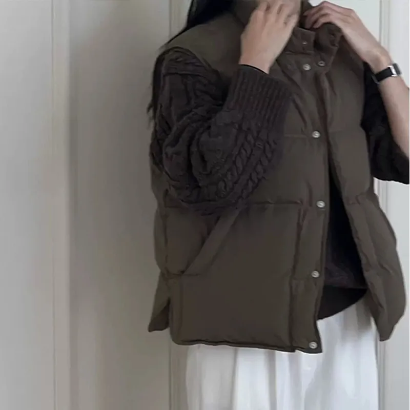 المرأة الأبيض بطة أسفل سترة موضة الشتاء الكورية نمط جاكيت بلا إكمام صدرية قصيرة ماكس مارا بوخهوفيك الذكرى فام VT-352