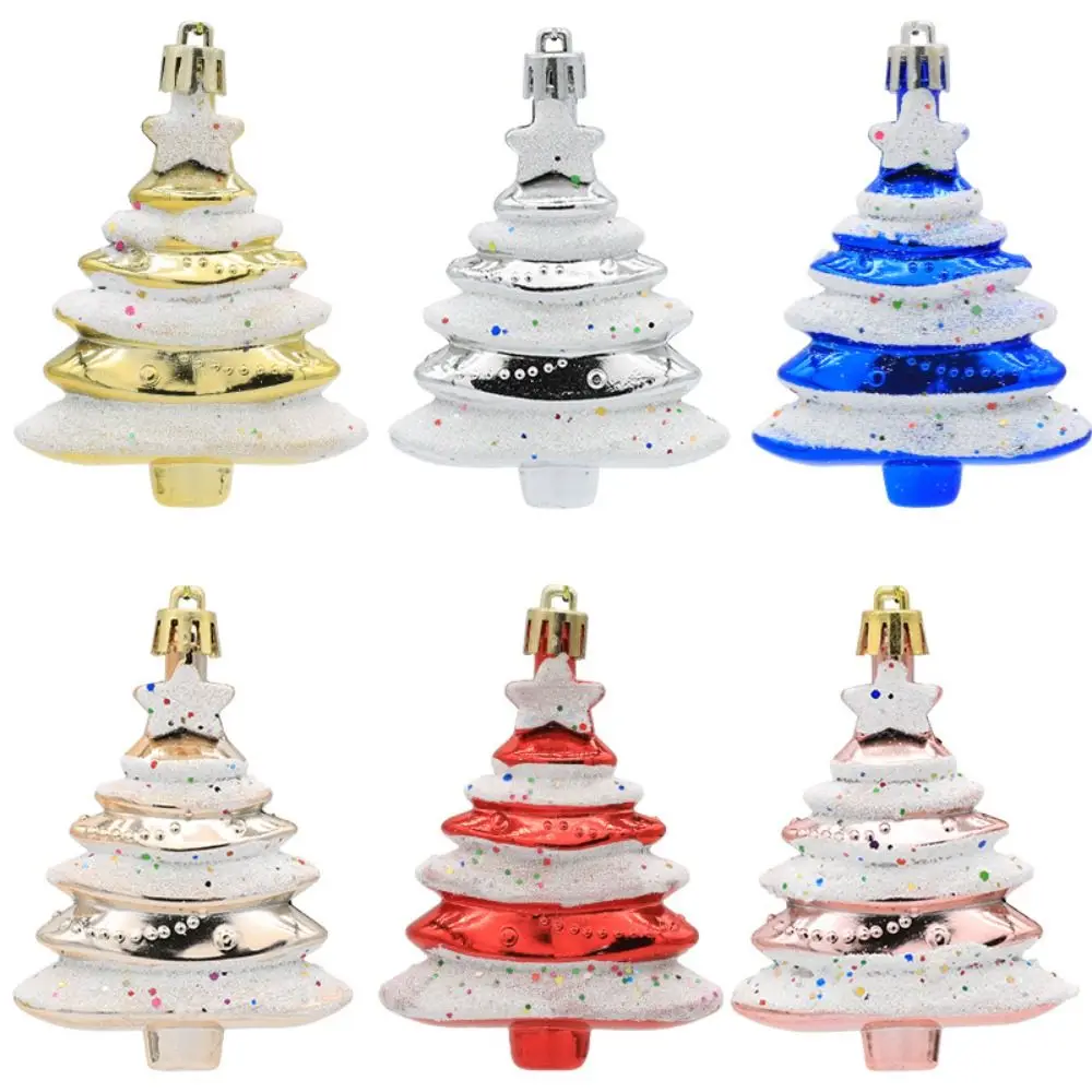 4pcs Cartoon Painted Christmas Tree Pendant Plastic Colorful Electroplated Christmas Hanging Balls DIY Crafts Festival