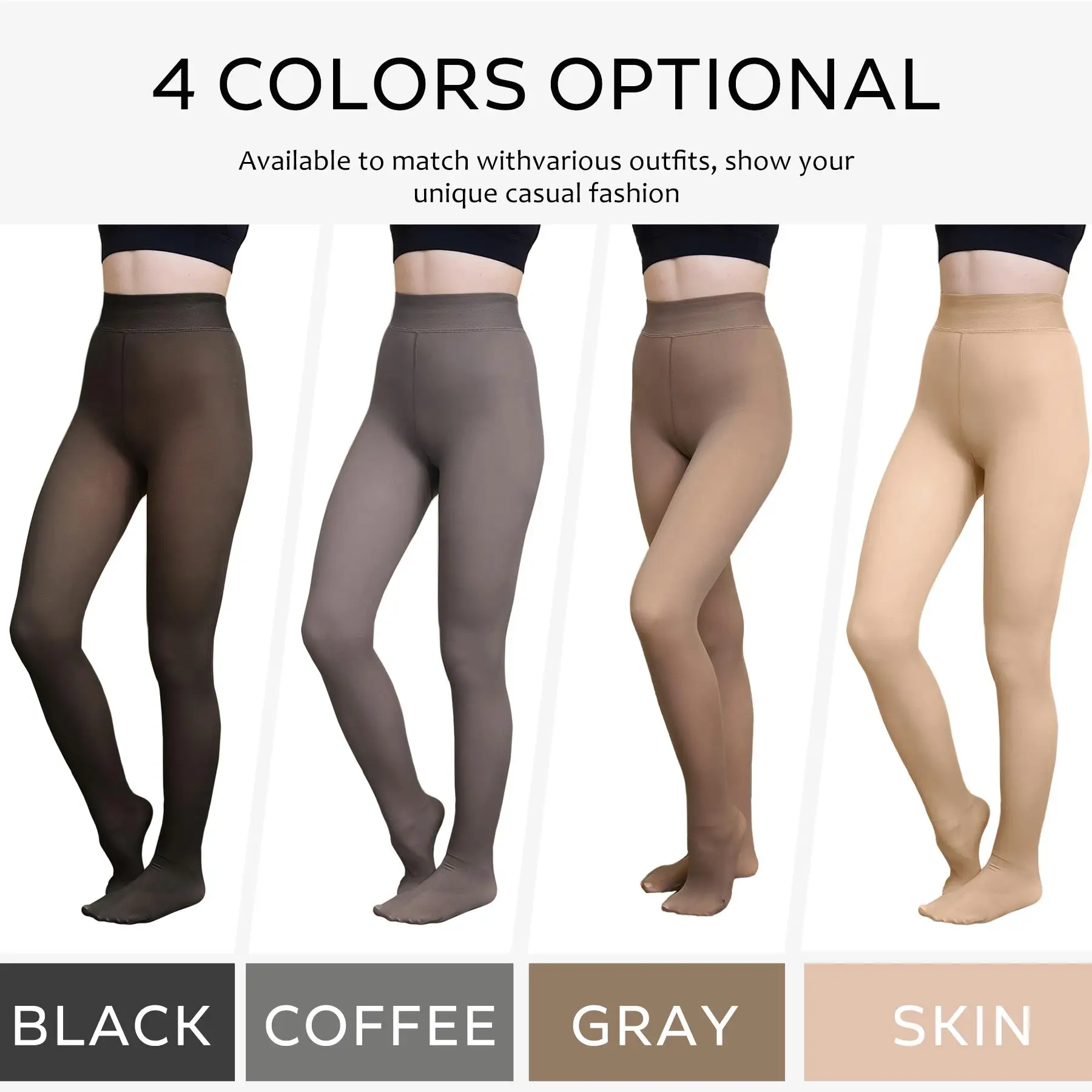 Warm Fleece Lined Women's Tights - Thick Sheer Pantyhose Leggings for winter ,  for outdoor Thermal Hosiery (-L)