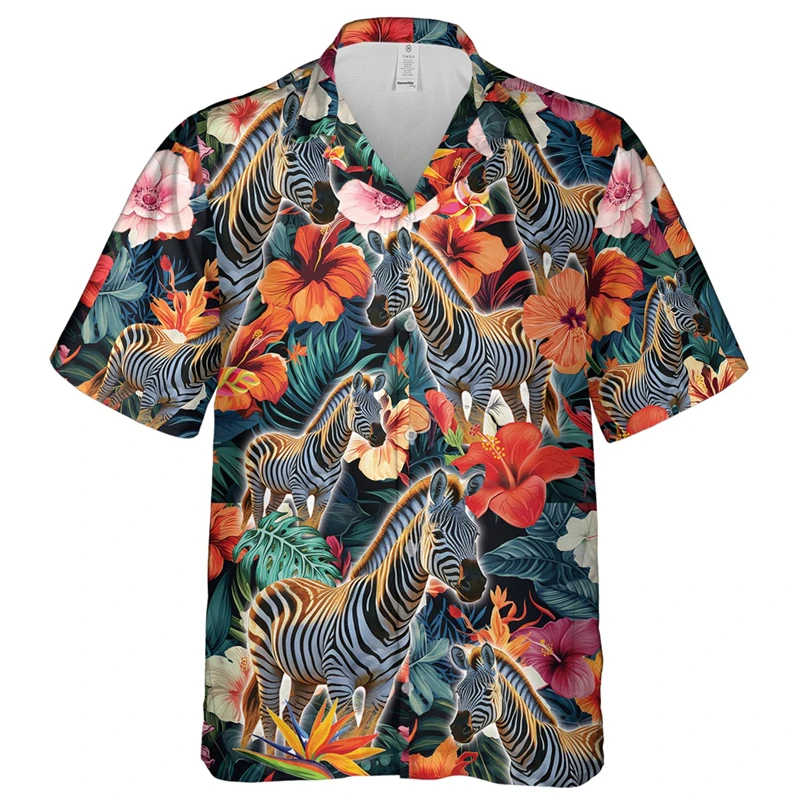 3D Print Funny Animal Hawaiian Shirts For Men Women Summer Short Sleeve Casual Relaxed-Fit Button Flower Beach Shirt Mens Tshirt