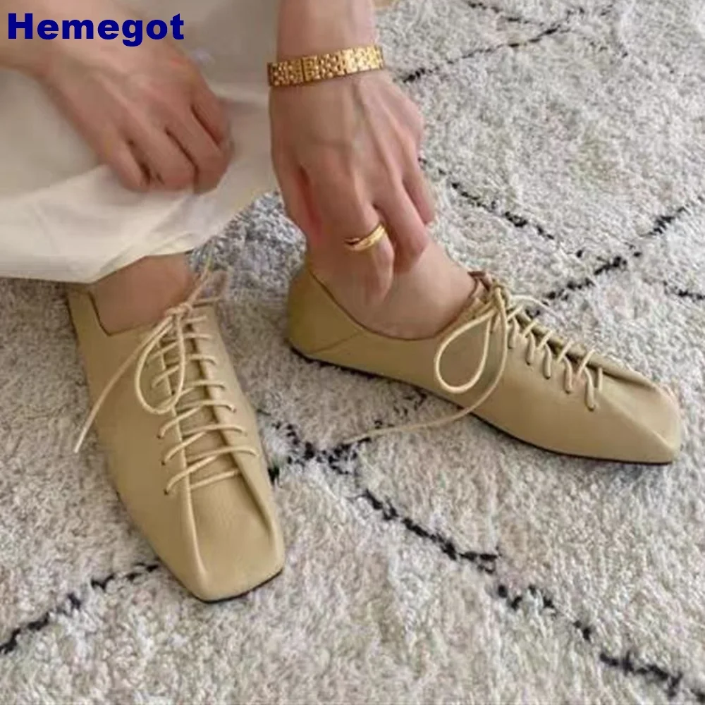 Square Toe Cross Straps Flat Shoes Solid Color Fashion Ladies Casual Shoes 2024 Spring Shallow Lace-Up Office Outdoor Shoes