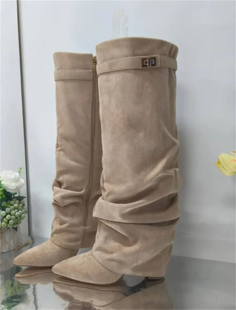 Automne et hiver femmes pantalons bottes bout pointu boucle en métal bottes longues femmes bottes en cuir chaussures de luxe femmes bottes hautes 2026