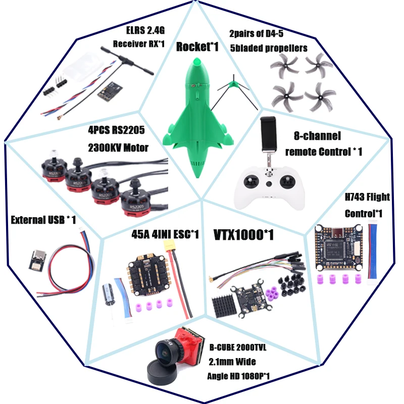 B-CUBE Rocket 5 pollici FPV Drone Kit telaio in fibra di carbonio Drone da corsa Quadcopter Freestyle INAV Beatflight F722 Ardupilot PX4 Volo