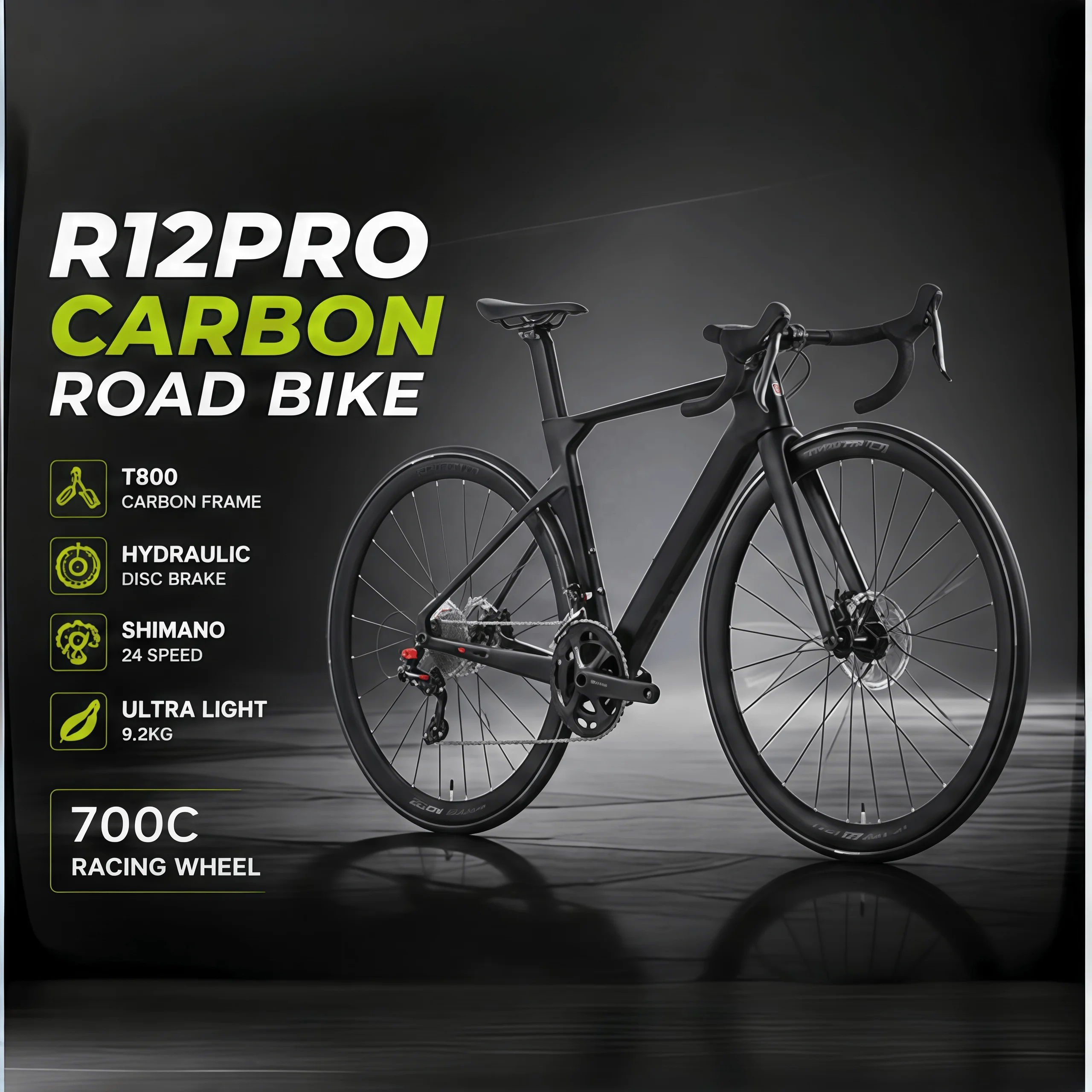 

700C Carbon Fiber Frame 24-Speed Road Bike Hydr.Disc Brakes Alloy Wheel for Adult Racing Bike Cycling Triathlon Training