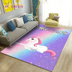 3D Cartoon Cute jednorożec dywan do składania, dywan do salonu sypialni Sofa wycieraczka do kuchni dekoracja, dziecko zabawa antypoślizgowa mata podłogowa