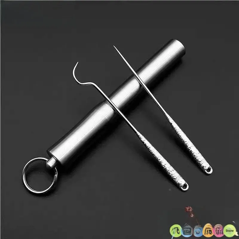 

Portable Stainless Steel Toothpick Holder Set Tooth Hook Needle Personal Hygiene Tool Travel Essential Toothpick Container