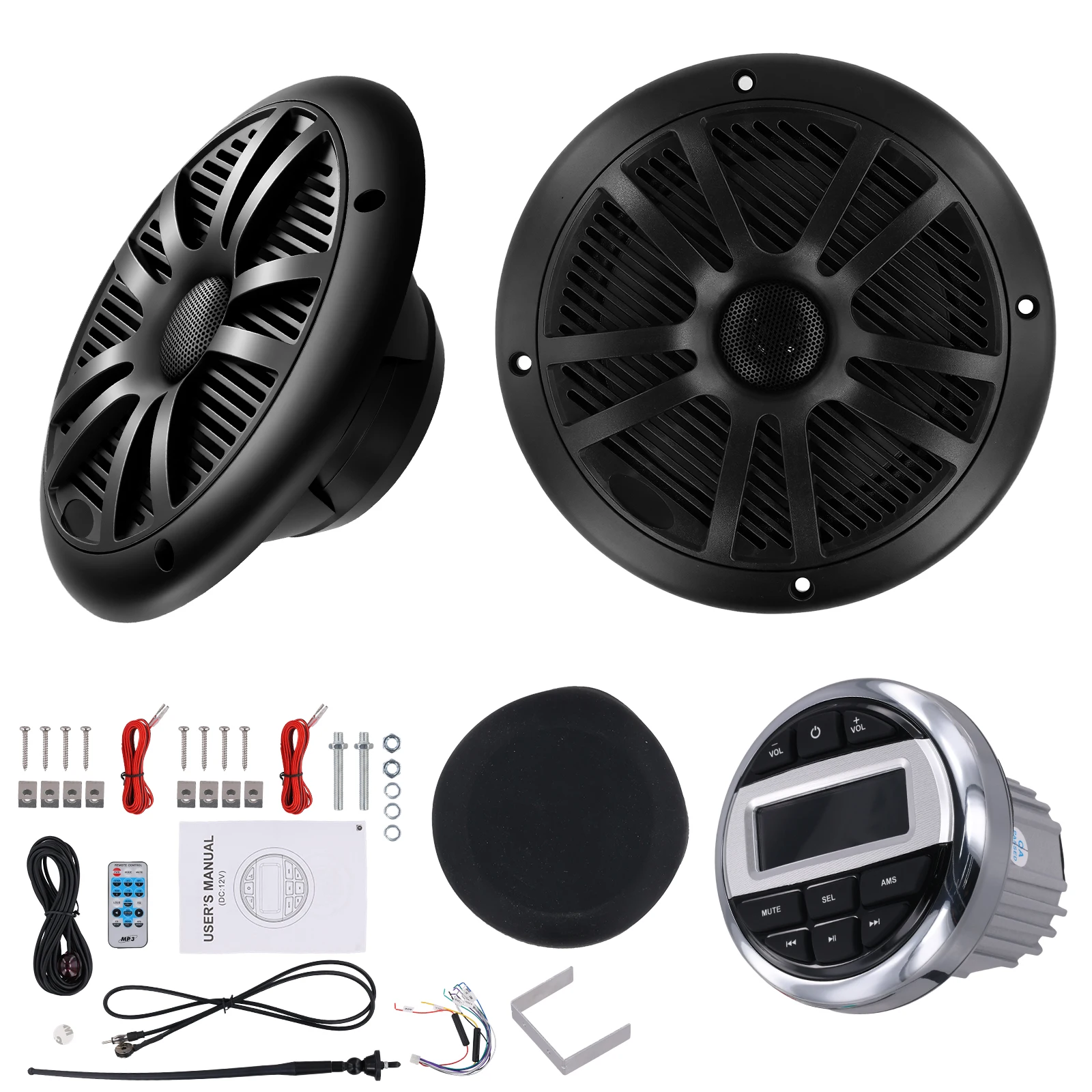 1 paar 6,5 inch maritieme speakers, 90 watt RMS vermogen, waterdicht, draadloze Bluetooth audiospeaker, schakelbare voorversterkeruitgangen
