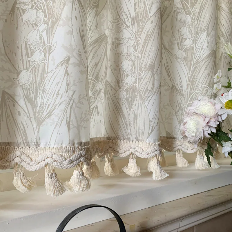 Nordic creamy tassels, semi opaque curtains, semi opaque curtains, milky tea color