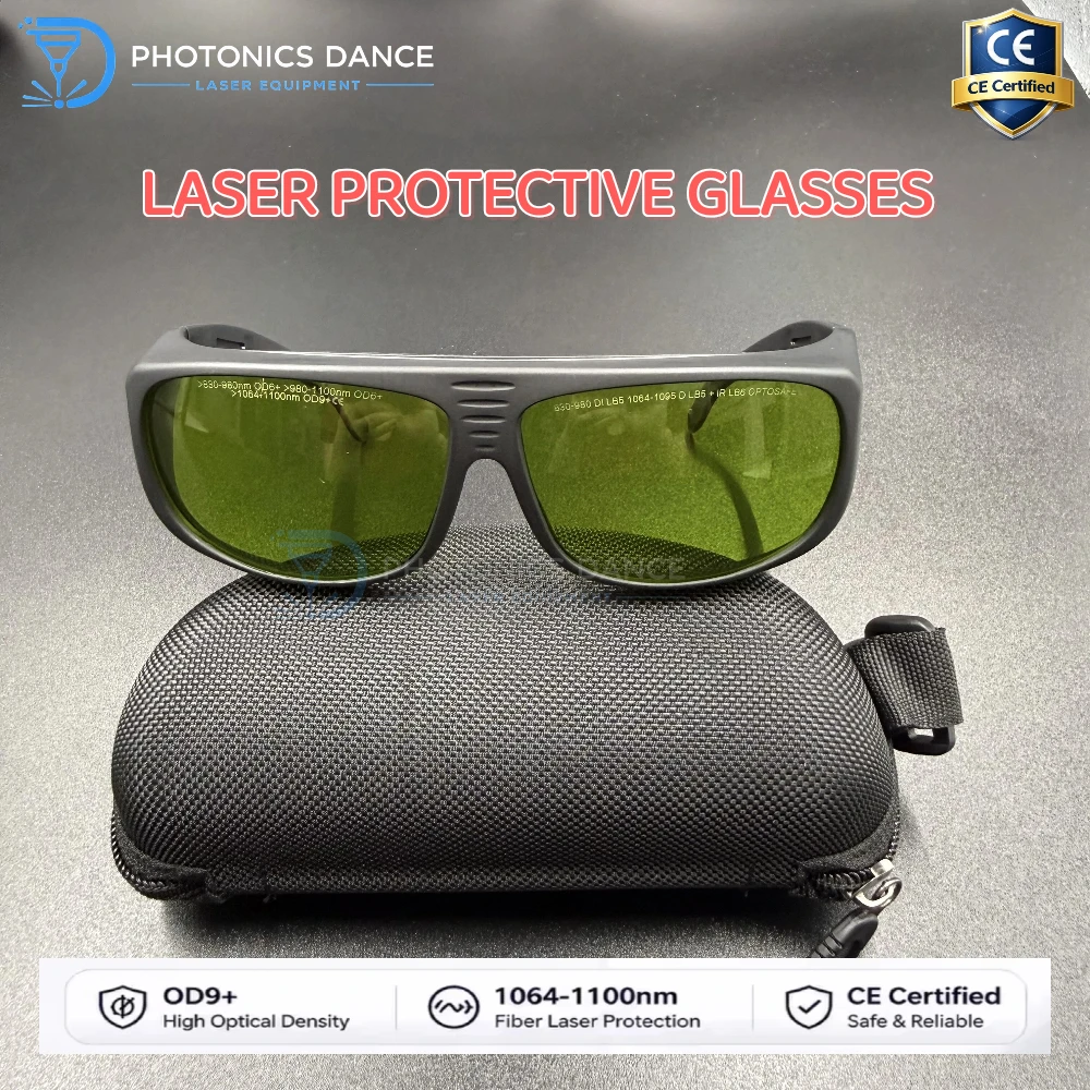 Lunettes de protection laser CE OD9+ 1064-1100nm, lunettes de sécurité laser à fibre pour machines de soudage, de découpe et de nettoyage