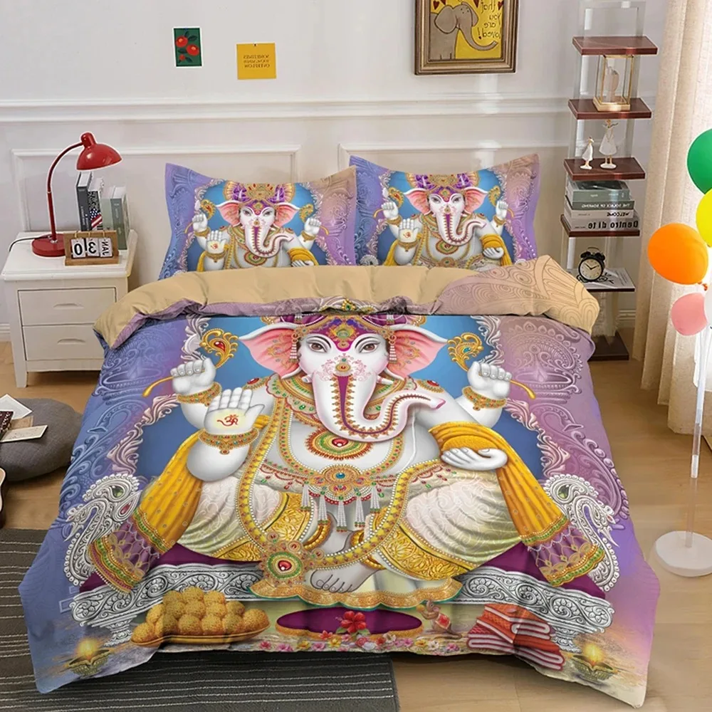 

Boho Mandala Colorful Design God Ganesha Queen Bedding Set King Duvet Cover Sets Pillowcase Indian Symbol Quilt Cover Full Size