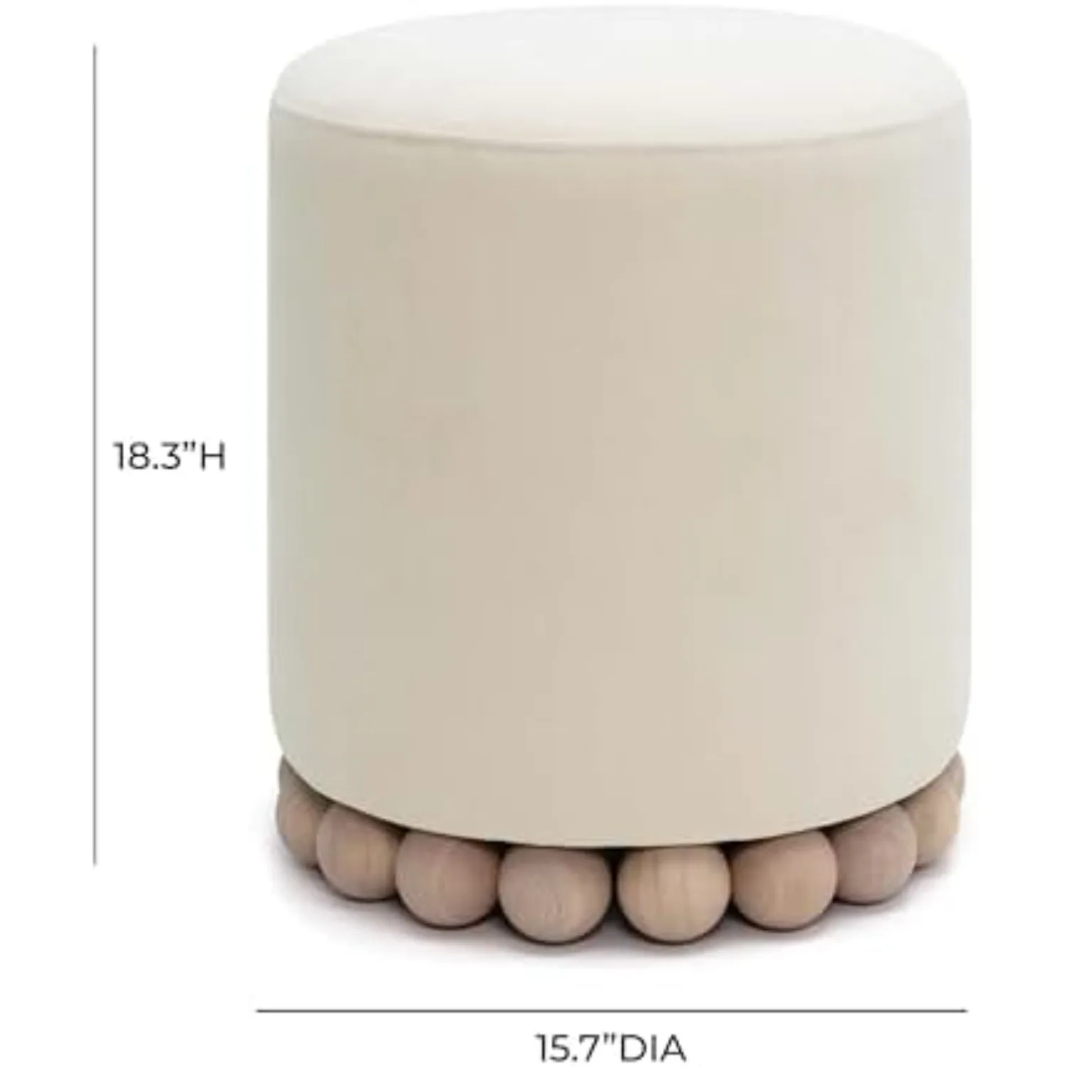 Ottoman Foot Rest - Cream Plywood Round Ottoman Stool with Solid Wood Spherical Orbs - 15.7