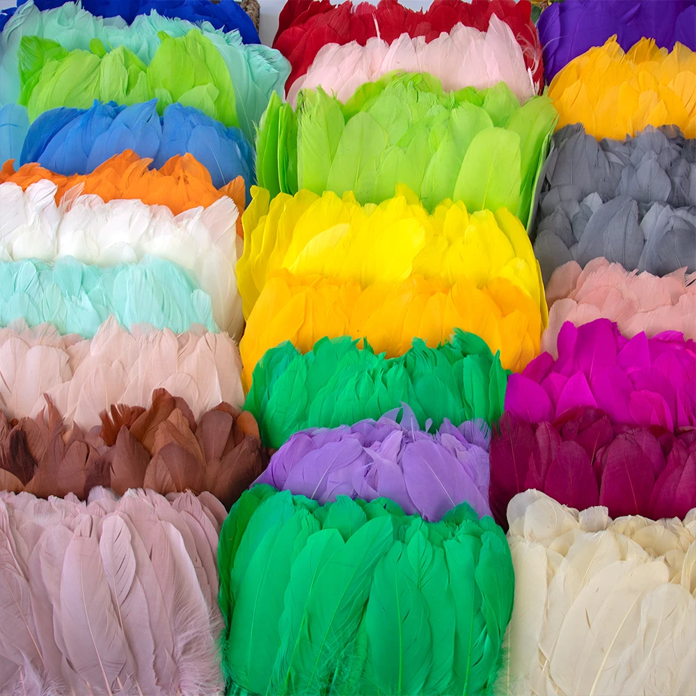 

Wholesale 10M Goose Feather Fringe Premium Swan Plumes Ribbon Carnival Costume Dress Decoration Wholesale Crafts Goose Trim