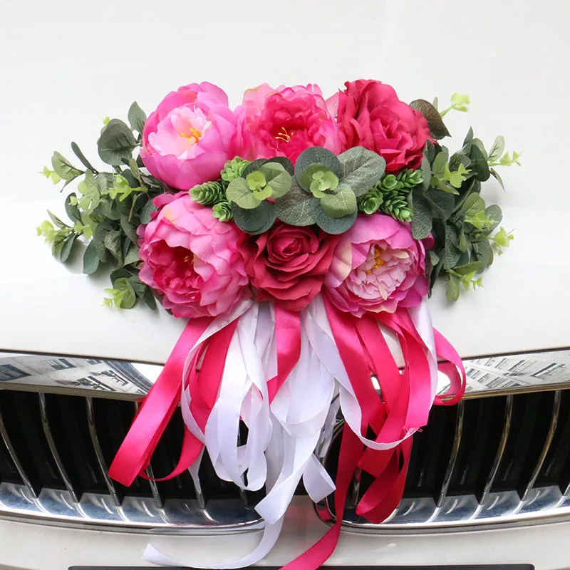 Kit de décoration de voiture de mariage, fleur artificielle, fausse Rose romantique, Floral, fête de saint-valentin, Festival, fourniture décorative, accessoires de mariage  15