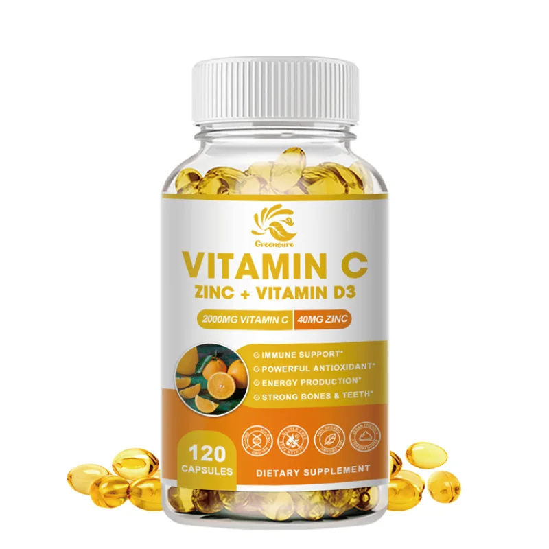 Greensure Vitamin C+Zinc & Vitamin D3 - Dietary Supplement for Immune Support - 60/120 Capsules