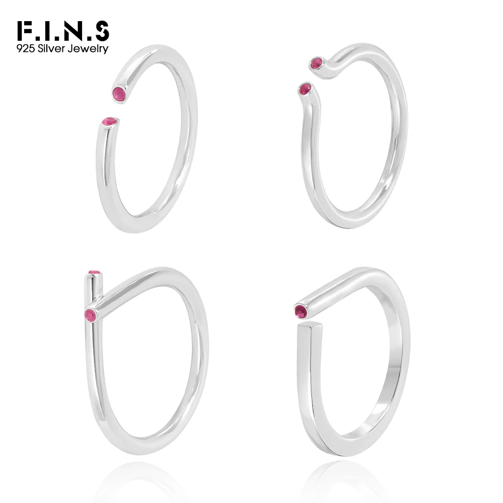 

F.I.N.S оригинальное INS минималистское кольцо из стерлингового серебра S925, штабелируемое гладкое кольцо с розовым цирконом, указатель среднего пальца, изысканные драгоценности