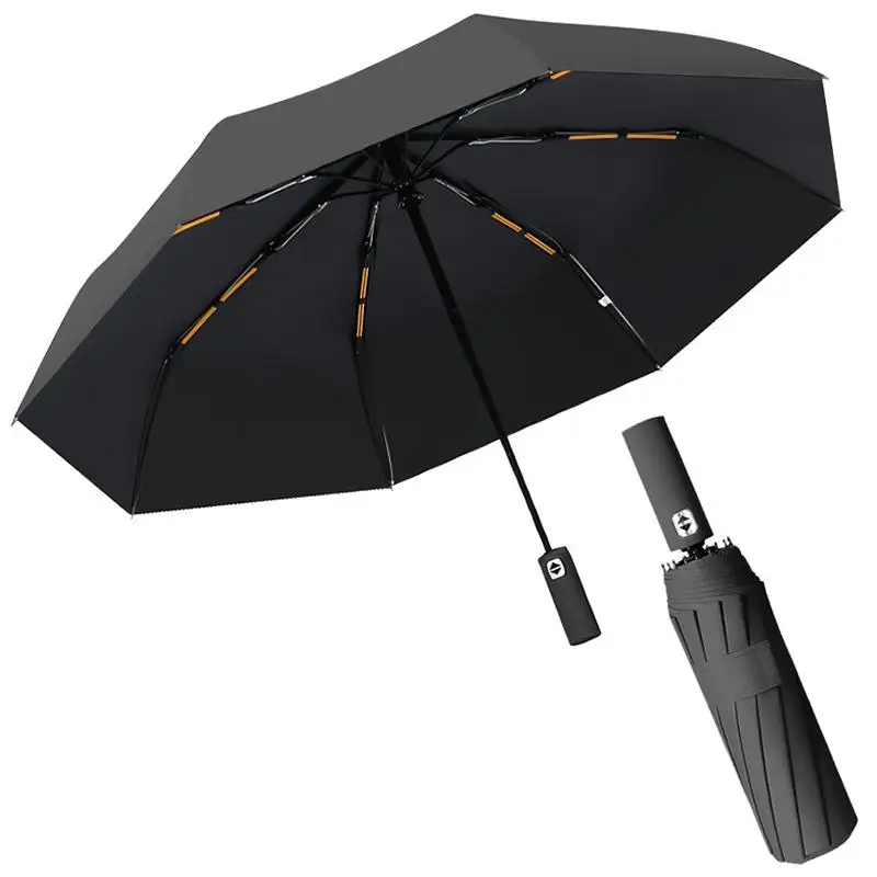 Solid Color 16/24 Bone Automatic Umbrella with Light Collapsible Windproof UV Protection Super Strong Sunshade Portable Design