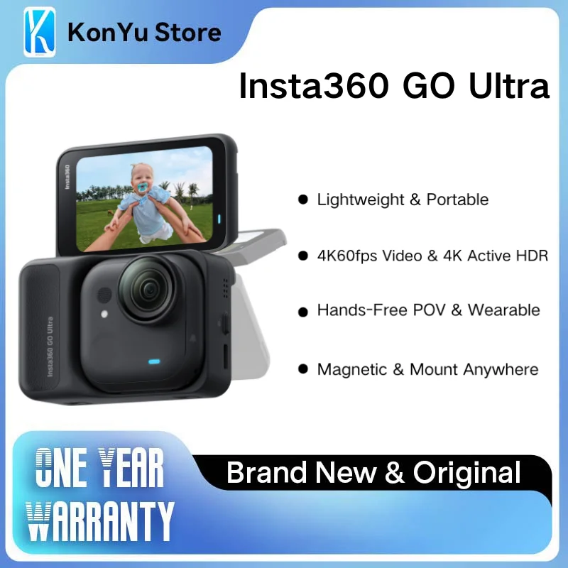 

Экшн-камера Insta360 GO Ultra 4K60fps с магнитным креплением, ультралегкая (53 г), со стабилизацией FlowState, водонепроницаемая до 10 м, для видеоблогов