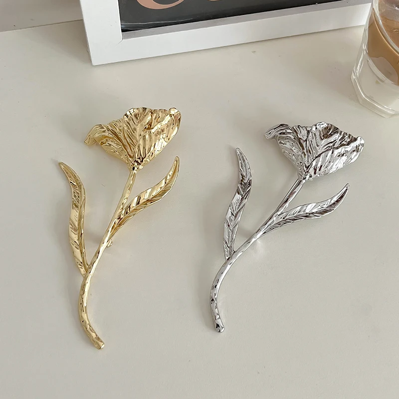 Vintage Large Vintage Brooch Leaf Shape Metal Flower Brooch Flower Pattern Metal Leaf Brooch Party Wear