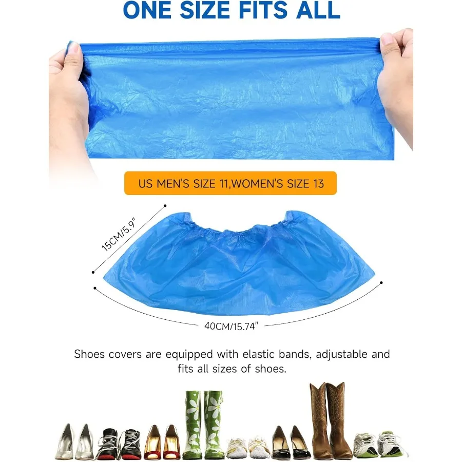 일회용 미끄럼 방지 신발 커버 300개입 (150쌍) 파란색 플라스틱 실내용 특대형 발 보호 방수 부츠