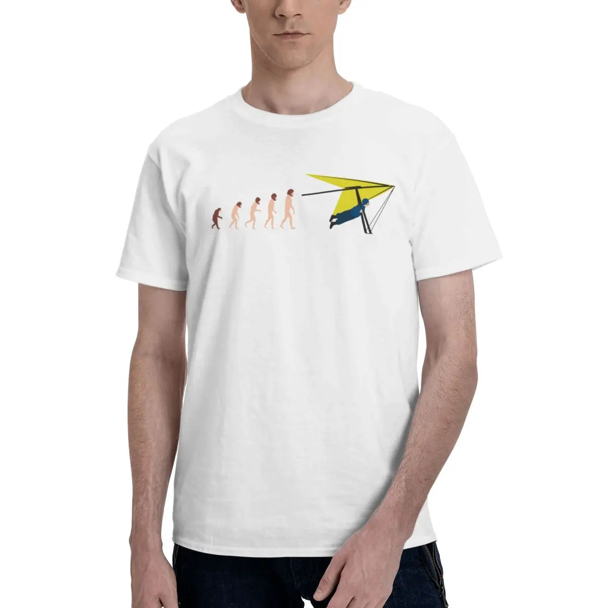 Men Evolution Hang Gliding Funny Gift T Shirt Vintage O-neck Cotton T Shirts