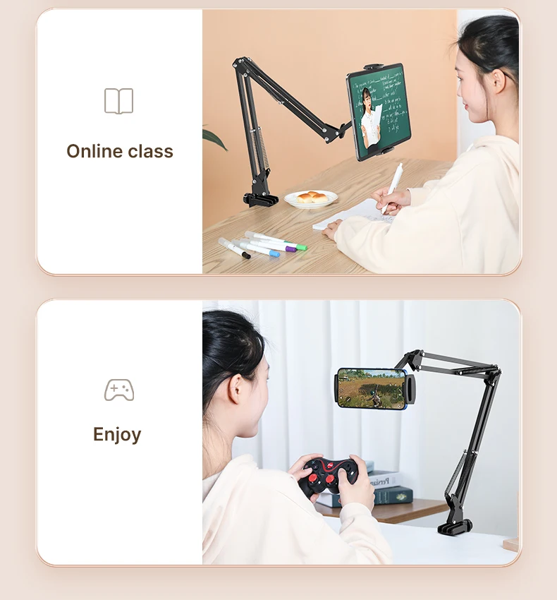 Ulanzi T2 Metal Desktop Stand Long Arm Tablet Stand Bed Desktop Lazy Bracket Support IPad Smartphone Holder Microphone Boom Arm