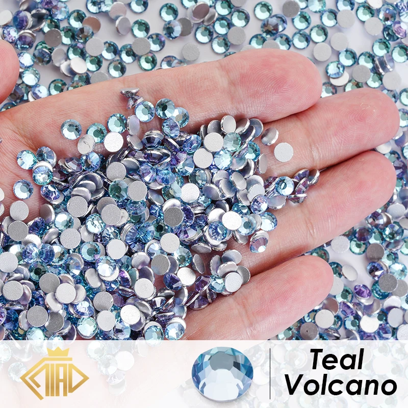 QIAO Teal volcano Rhinestones Non HotFix FlatBack Crystals Glitter Rhinestone Nail 3D Art Stone Gems Shoes Decoration For Crafts