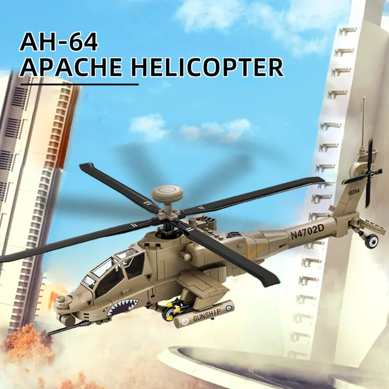 Helicópteros militares AH-64 Apache, modelo de bloques de construcción, juego de ladrillos, kits de helicópteros de montaje