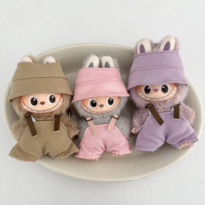 Voor Labubu Kleding Pop Accessoires Overalls Emmer Hoed Set Lederen Sling Verstelbaar Voor Labubu 4.0 Pin Voor Liefde Pop Outfit