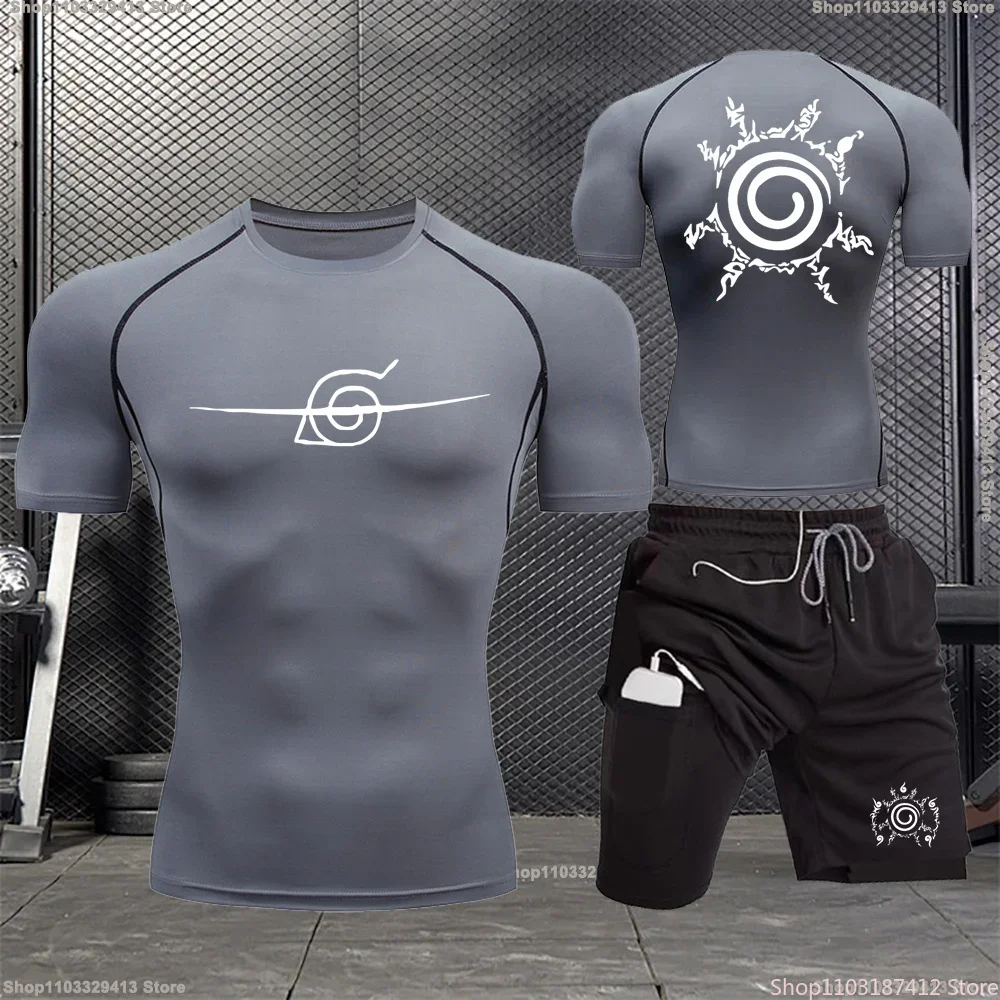 Traje informal de secado rápido para hombre, ropa deportiva de entrenamiento deportivo, camiseta de compresión, pantalones cortos, S-3XL