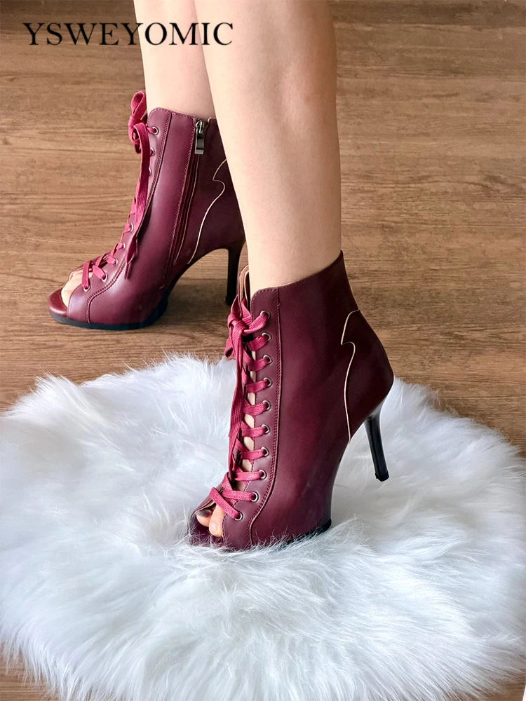 Zapatos de Baile de Cuero Rojo Vino, 9.5cm 11cm, PU y Cuero Genuino, Personalizados para Jazz, Salsa, Bachata, con Suela de Goma