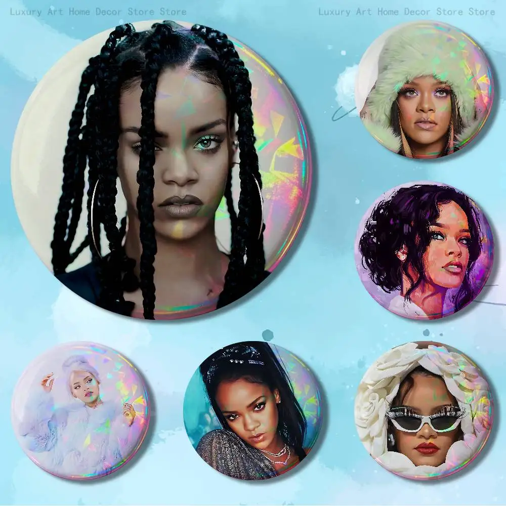 

Hot Singer R-Rihannas-S Enamel Pin Tinplate Round Brooch Cosplay Nijigen Otaku Culture Badges 58mm 44mm 32mm 75mm 25mm
