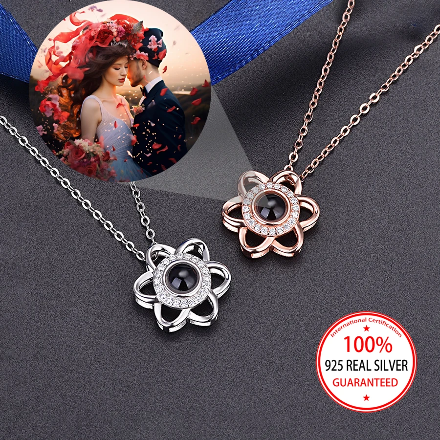 

S925 Серебро на заказ, цветное изображение, проекционное ожерелье, цветок, кулон, подарок на день Святого Валентина, годовщину для подруги, романтическая новинка