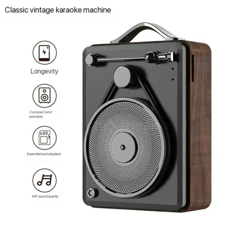 

Retro Bluetooth 5.0 Speaker Wood Grain Phonograph Large Volume Portable Subwoofer TF/FM Built-in 1200mAh Battery TWS Connection