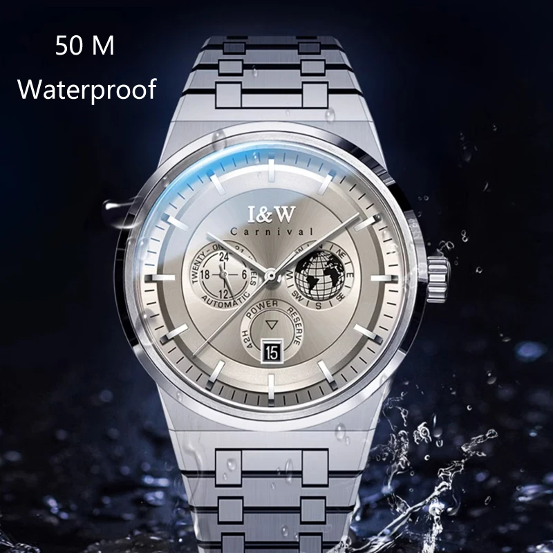 New Switzerland Luxury Brand I&W CARNIVAL MIYOTA Automatic Mechanical Men\'s Watches Sapphire Multi-function Dial Waterproof 782G