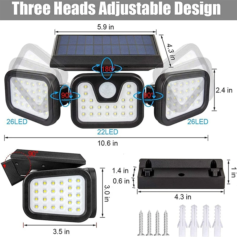 Lampu Dinding tenaga surya, lampu dinding tenaga surya luar ruangan Sensor gerak induksi manusia kepala dapat disesuaikan IP65 tahan air