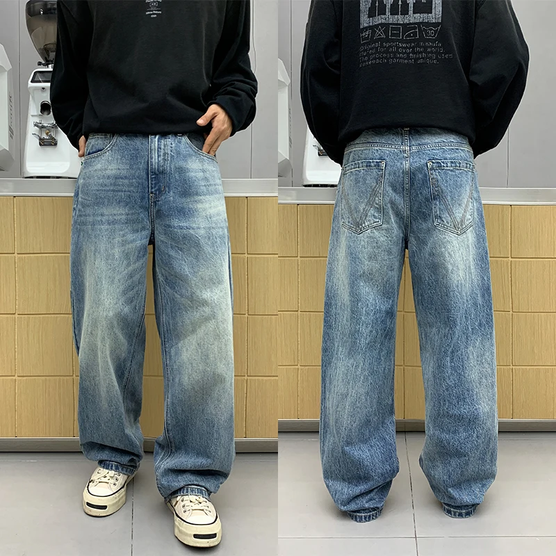 

New Town Guangzhou Men's Spring Straight Leg Stretchy Jeans Elastic Casual Long Trousers Low Waist Drawstring Outdoor Wear