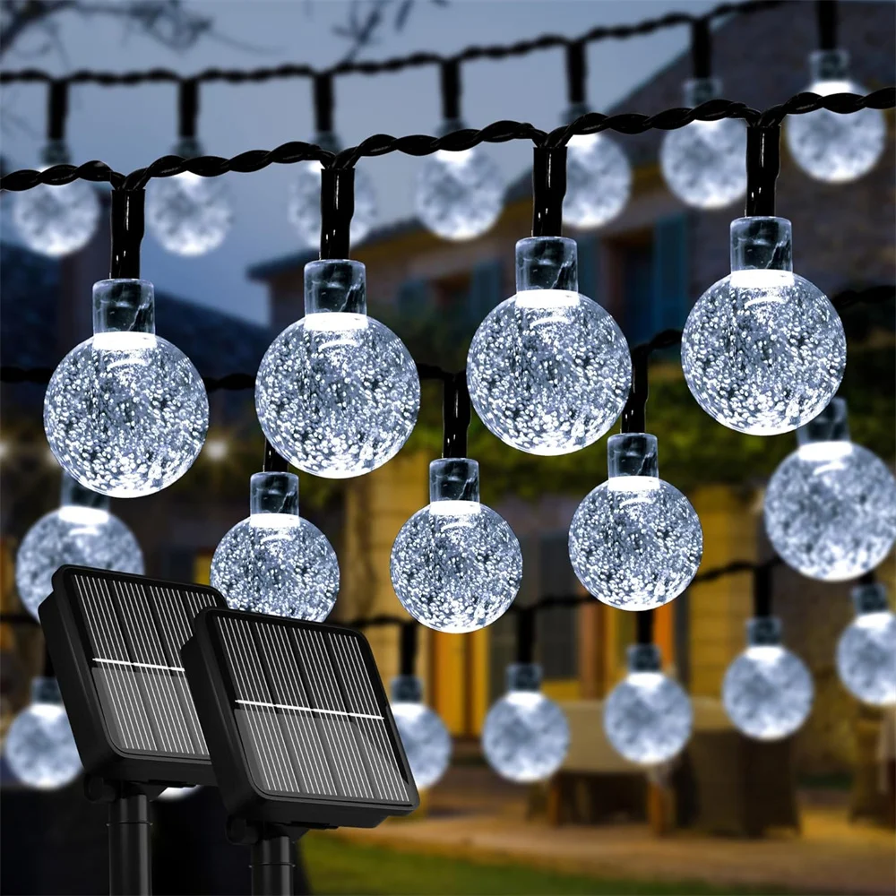 Solar Powered String Lights para Pátio, Bola de cristal ao ar livre, Jardim Lights, Yard Porch 396