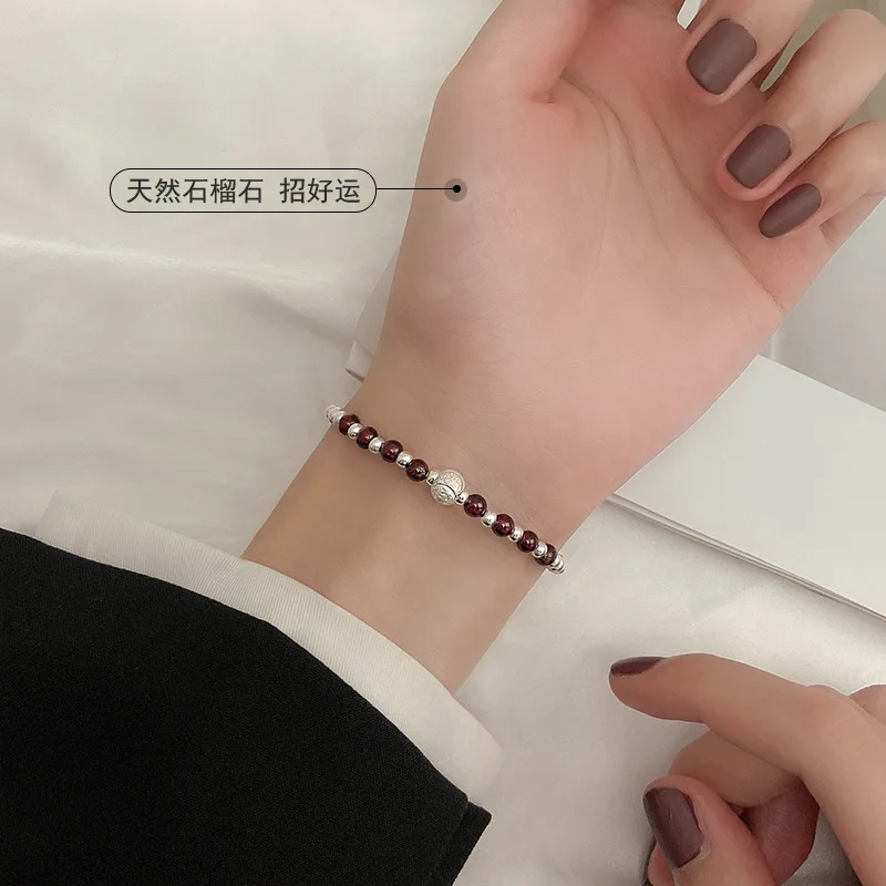 925 Sterling Silver Pomegranate Garnet Ball Bracelets Woman Couple Lucky Luxury Chain Jewelry Wholesalea Jewellery - Image 2