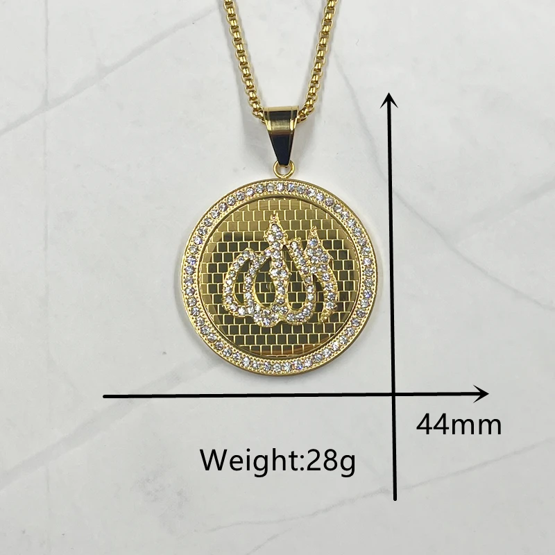 Rrhinestone Bangladesh India Middle East Muslim Islam Ala Religious Jewelry Pendant Men\'s Necklace Gold color Necklaces