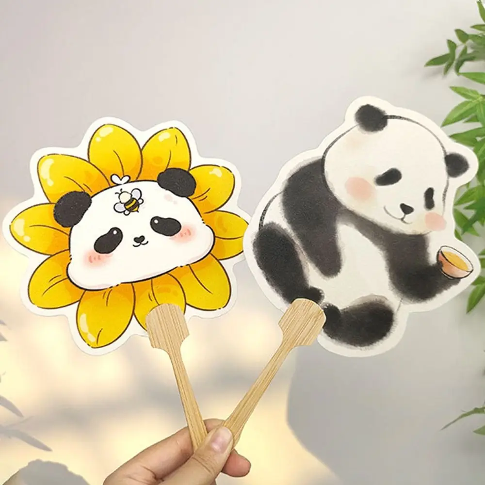 

3Pcs Cute Panda Hand Fan Creative Art Craft Summer Cooling Fan with Tassel Bamboo Handle Cartoon Paper Hand Fan