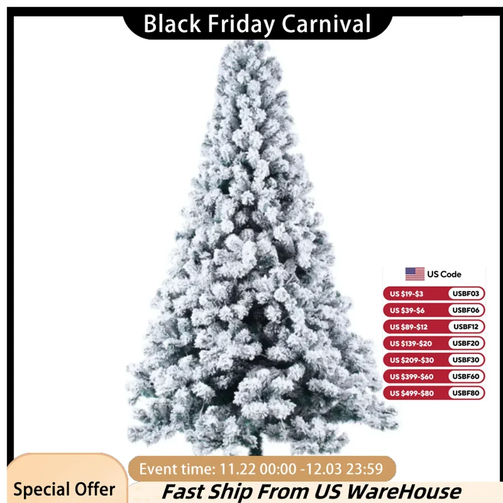 6ft Green Flocking 550 Lights Warm 8 Patterns 1202 Branches Automatic Tree Structure PVC Material Durable Christmas Tree